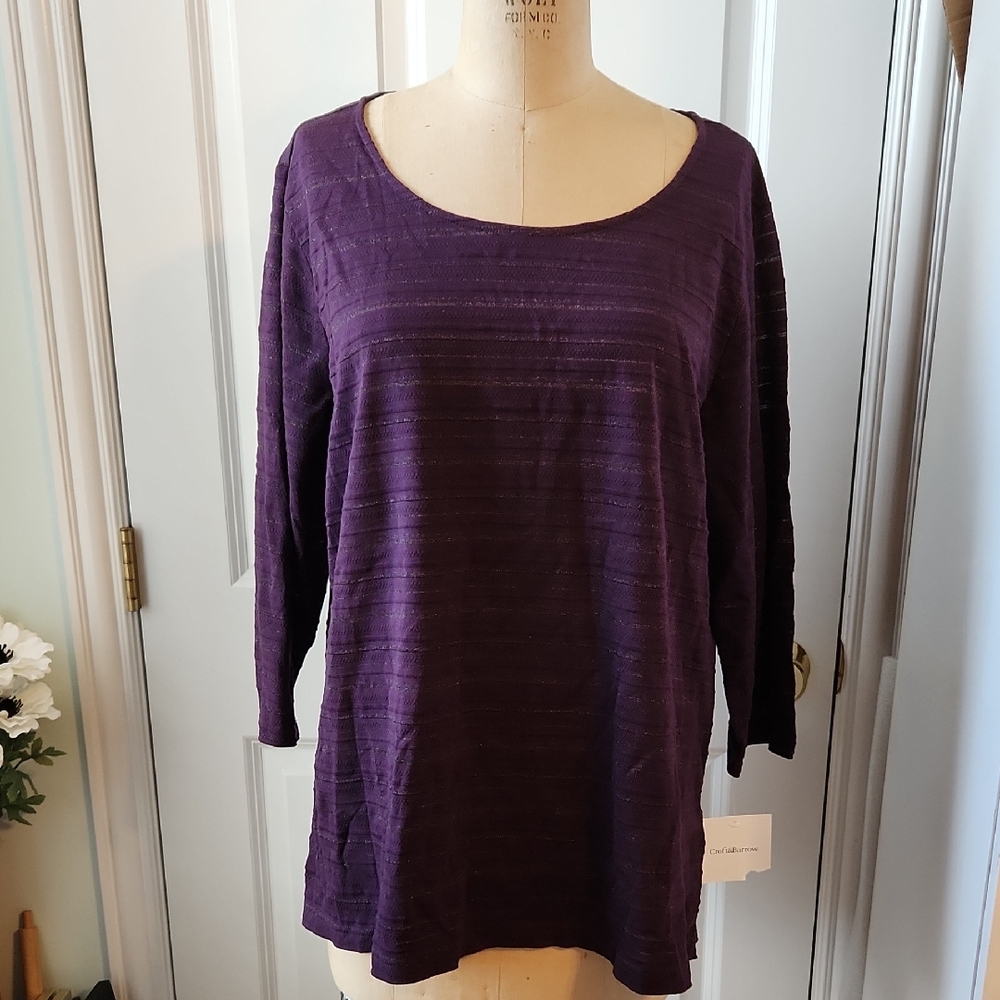 Purple Relaxed Ribbed Long Sleeve Tunic